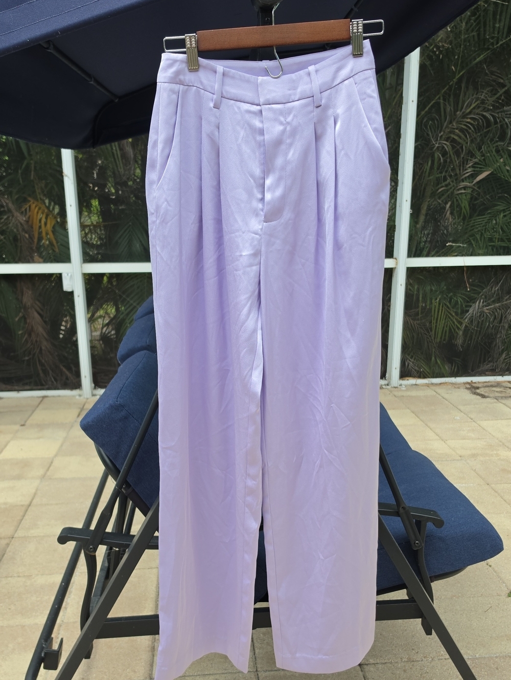 WAYF Lilac Wide-Leg Pleated Trousers
